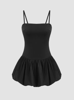 Cider - Collarless Solid Bubble Hem Cami Mini Dress