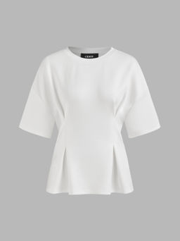 Cider - Round Neck Solid Ruched Short Sleeve Tee