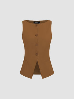 Cider - Woven Boat Neck Solid Button Vest