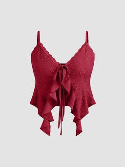 Cider - Lace Ruffle Hem Knotted Top Curve & Plus