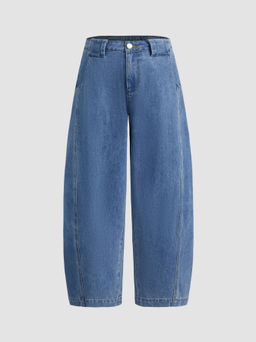 Cider - Denim Mid Rise Solid Barrel-leg Jeans