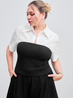 Cider - 100% Cotton Collar Two Tone Patchy Short Sleeve Shirt Curve & Plus