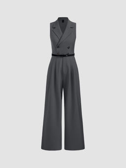 Cider - Collar Solid Button Jumpsuit With Belt
