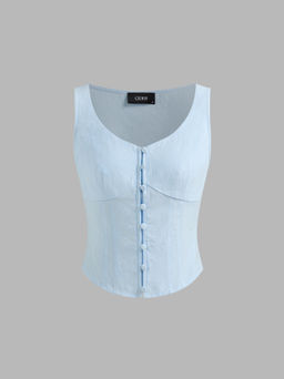 Cider - Round Neckline Solid Corset Button Crop Tank Top