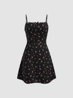 Cider - Square Neck Floral Bowknot Cami Mini Dress