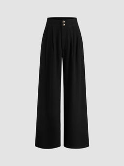 Cider - Linen-blend Mid Rise Solid Button Pocket Wide Leg Trousers