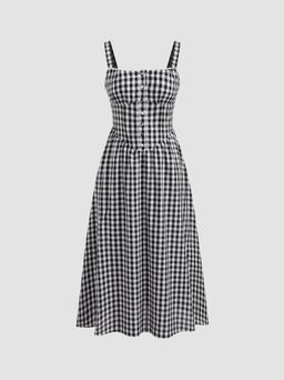 Cider - Cotton-blend Square Neck Gingham Maxi Dress