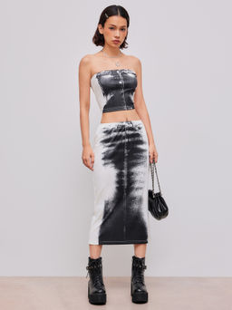 Cider - Tube Abstract Crop Top & Mid Rise Abstract Pocket Split Midi Skirt Set