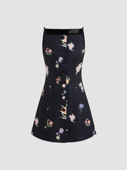 Cider - Square Neck Floral Button Mini Dress