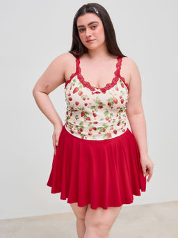 Cider - Graphic Lace Crop Cami Top & Mid Rise Ruffle Mini Skirt Curve & Plus