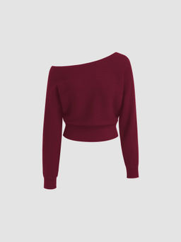 Cider - Asymmetrical Neck Solid Crop Long Sleeve Top