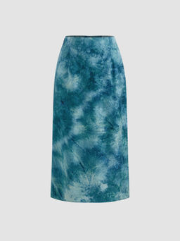 Cider - Mid Rise Abstract Floral Split Split Maxi Skirt