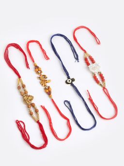 PANASH - Men Set Of 4 Gold-Toned Beaded Handcrafted Rakhis With Roli Chawal