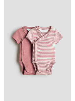 H&M - Kids Pink 2-Pack Ribbed Wrapover Bodysuits