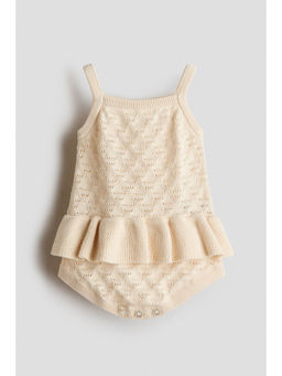 H&M - Girls Beige Pointelle-Knit Cotton Romper Suit