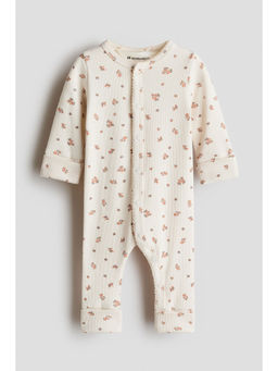 H&M - Kids Beige Ribbed Cotton Romper Suit