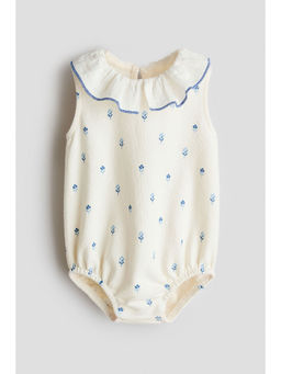 H&M - Girls White Muslin-Collar Cotton Romper Suit
