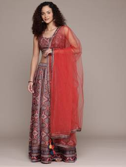 Aarke Ritu Kumar - Multi-Color Polyester Printed Blouse Lehanga with Dupatta