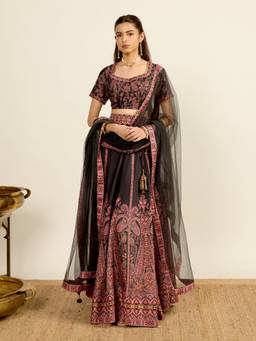 Aarke Ritu Kumar - Black Polyester Paisley Blouse Lehanga with Dupatta