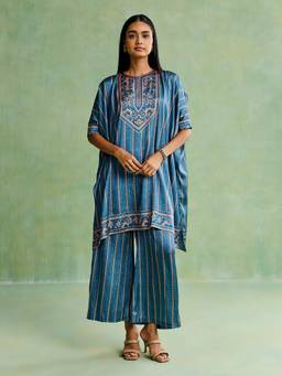 Aarke Ritu Kumar - Blue Polyester Stripes Kaftan Pant