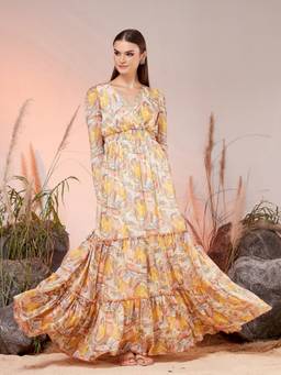 Miss Chase - Multi-Color Chiffon Printed Maxi Ethnic Dress