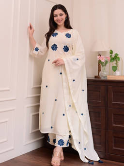 TWINS LADY - White Rayon Embroidered Kurta Pant with Dupatta