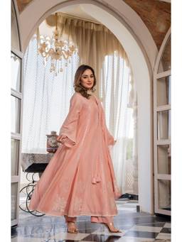 TWINS LADY - Peach Chanderi Embroidered Anarkali Kurta Pant with Dupatta