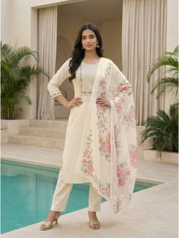 TWINS LADY - White Rayon Embroidered Kurta Pant with Dupatta