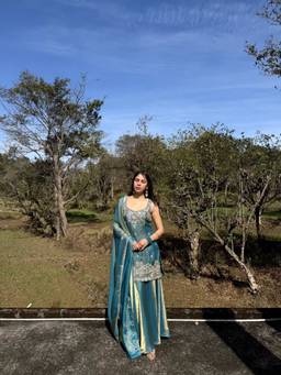 TWINS LADY - Green Silk Blend Embroidered Kurti Palazzo with Dupatta
