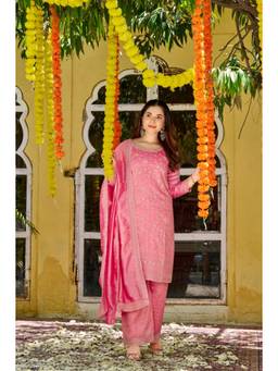 TWINS LADY - Pink Silk Blend Embroidered Kurta Pant with Dupatta