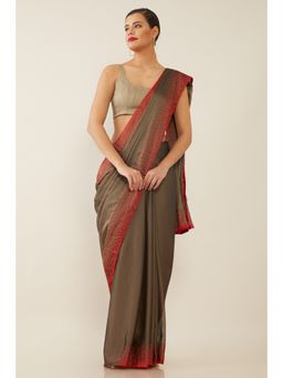 Soch - Women Grey Embroidered Saree with Stitched Blouse