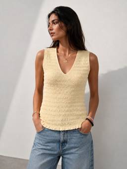 Obleka - Butter Yellow Sleeveless Smocked Top