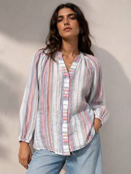 Obleka - Multicoloured Striped Cotton Linen Tunic Top