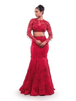 MODO CALDO - Red Infinite Love Skirt with Crop Top and Cancan