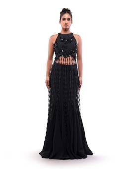 MODO CALDO - Black Silent Downpour Skirt with Crop Top