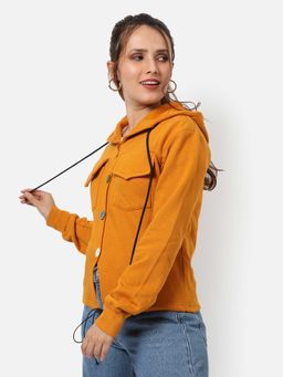 Campus Sutra - Women Mustard Yellow Zipper Sweatshirt