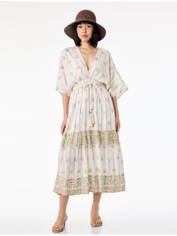 Koton - Ethnic Patterned Midi Dress - Beige