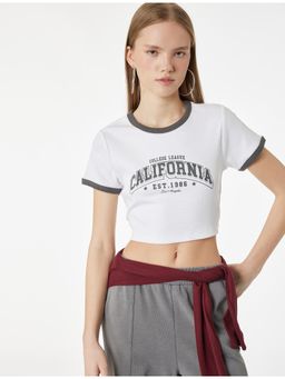 Koton - Printed Crop Top - White