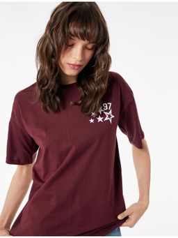 Koton - Printed T-Shirt - Maroon