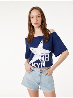 Koton - Printed T-Shirt - Blue