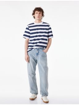 Koton - Cotton Striped T-Shirt - Navy Blue