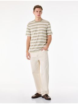 Koton - Cotton Striped T-Shirt - Olive