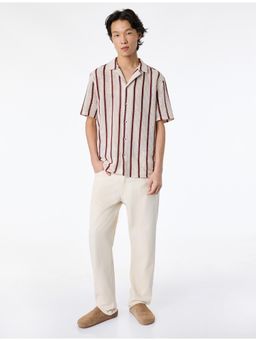 Koton - Lapel Neck Striped Shirt - Red