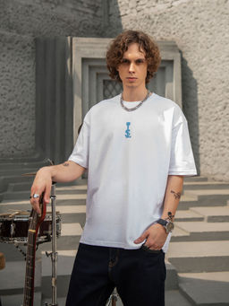 Louis Stitch - White Oversized Half Sleeves Pure Rich Cotton Rock Ballad Genre T-Shirt