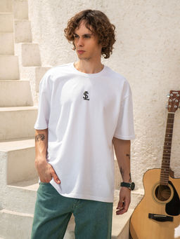 Louis Stitch - White Oversized Half Sleeves Pure Rich Cotton Rock Ballad Genre T-Shirt