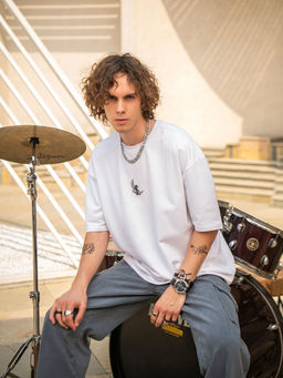 Louis Stitch - White Oversized Half Sleeves Pure Rich Cotton Rock Ballad Genre T-Shirt