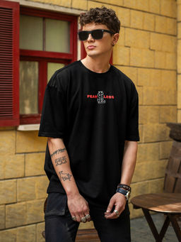 Louis Stitch - Black Oversized Half Sleeves Pure Rich Cotton Rock Ballad Genre T-Shirt