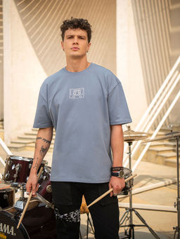 Louis Stitch - Grey Oversized Half Sleeves Pure Rich Cotton Rock Ballad Genre T-Shirt