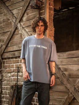 Louis Stitch - Grey Oversized Half Sleeves Pure Rich Cotton Rock Ballad Genre T-Shirt