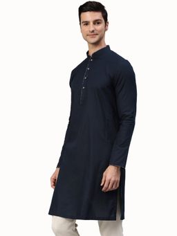 Manthan - Navy Blue Cotton Solid Kurta
